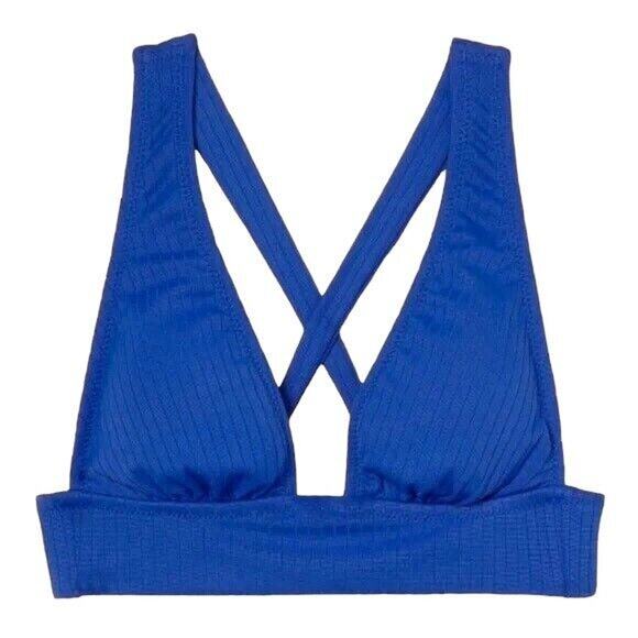 NEW Shade and Shore Bikini Top M 34C 34D 36B 36C 38B Blue Ribbed Padded Triangle - Picture 3 of 9